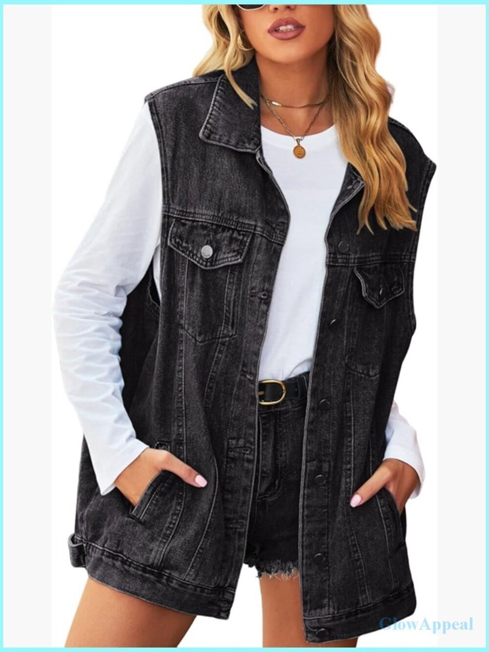 Vintage Denim Jean Vest Oversized Button Down Waistcoat Gilet
